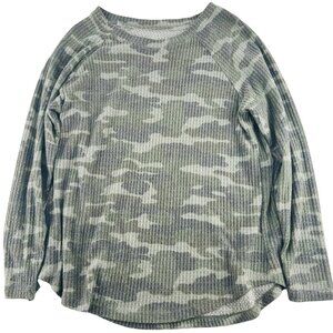 Peace Pearls Women's Long Sleeve‎ Thermal Waffle Knit Shirt Camouflage Sz Medium